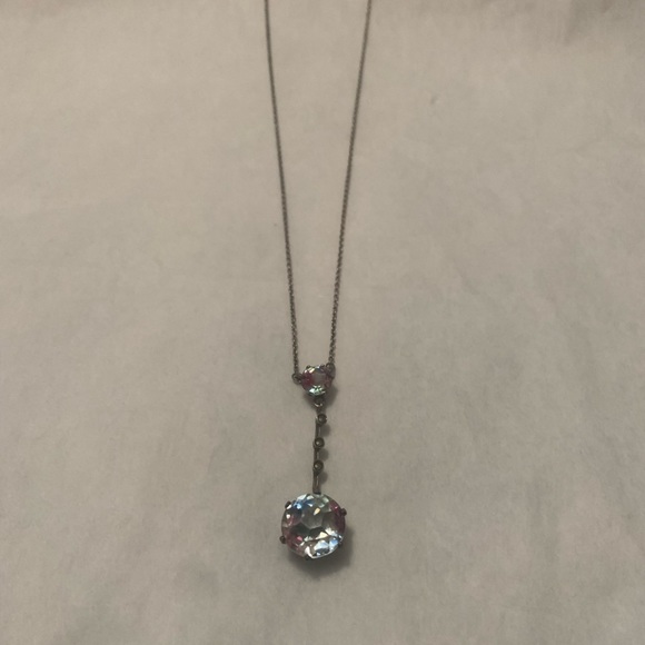 Sterling Silver Necklace with Ornate Colorfull Glass Pendant 16” 2 Piece Chain - Picture 4 of 4